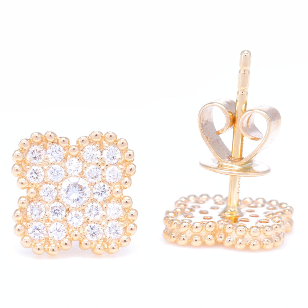 Image 2 for 14K Yellow Gold Clover Motif Diamond Earrings