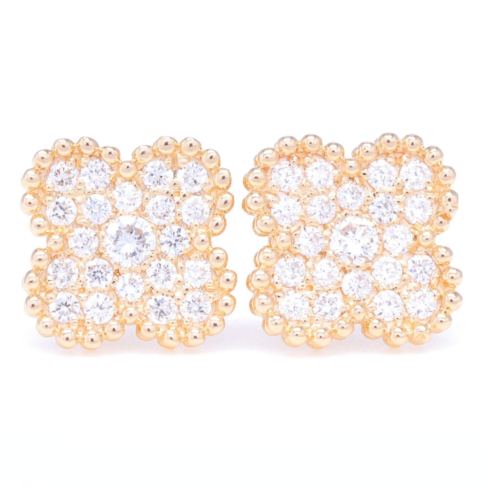 These 14k yellow gold earrings have .35 carats of diamonds and are clover motif shaped. These beautiful earrings can be worn for a variety of occasions. From a night on the town to everyday wear, these elegant and unique clover earrings were born to dazzle. 14K Yellow Gold Clover Motif Diamond Earrings