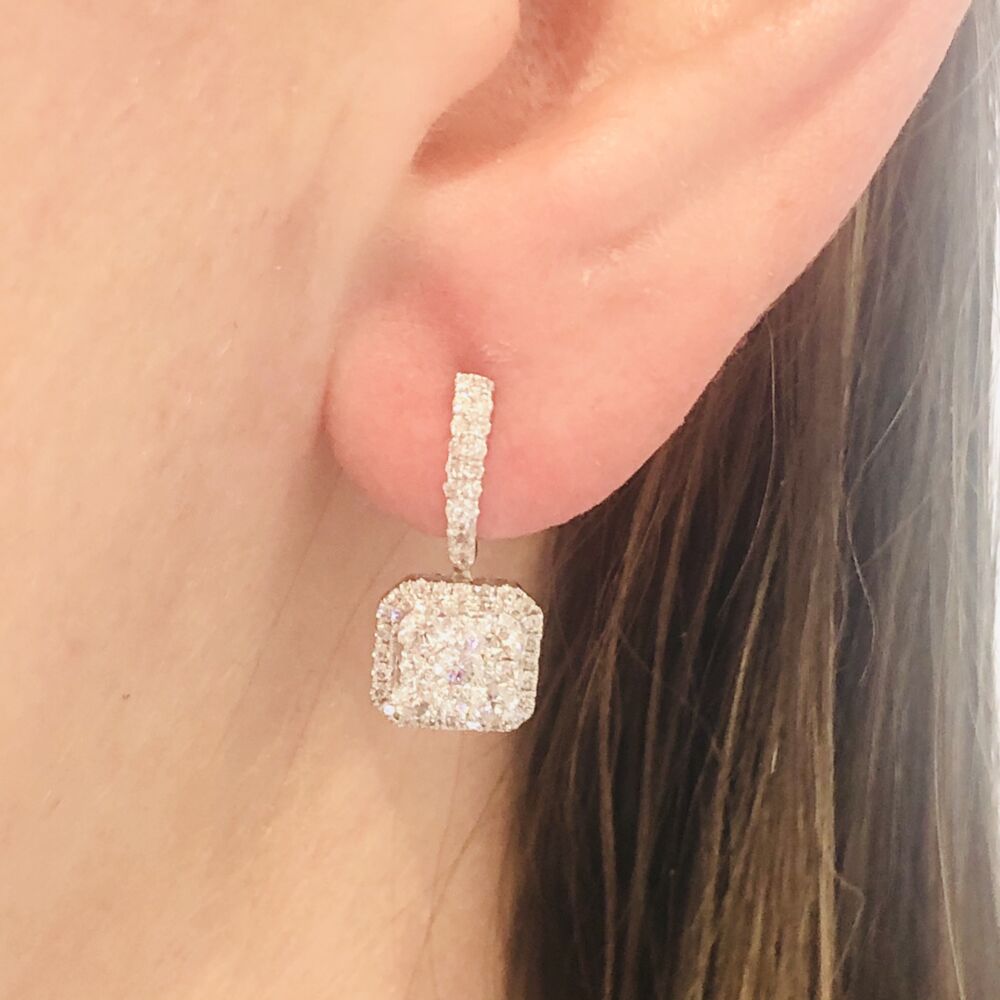 Image 2 for 14k White Gold Diamond Square Drop Dangle Diamond Earrings