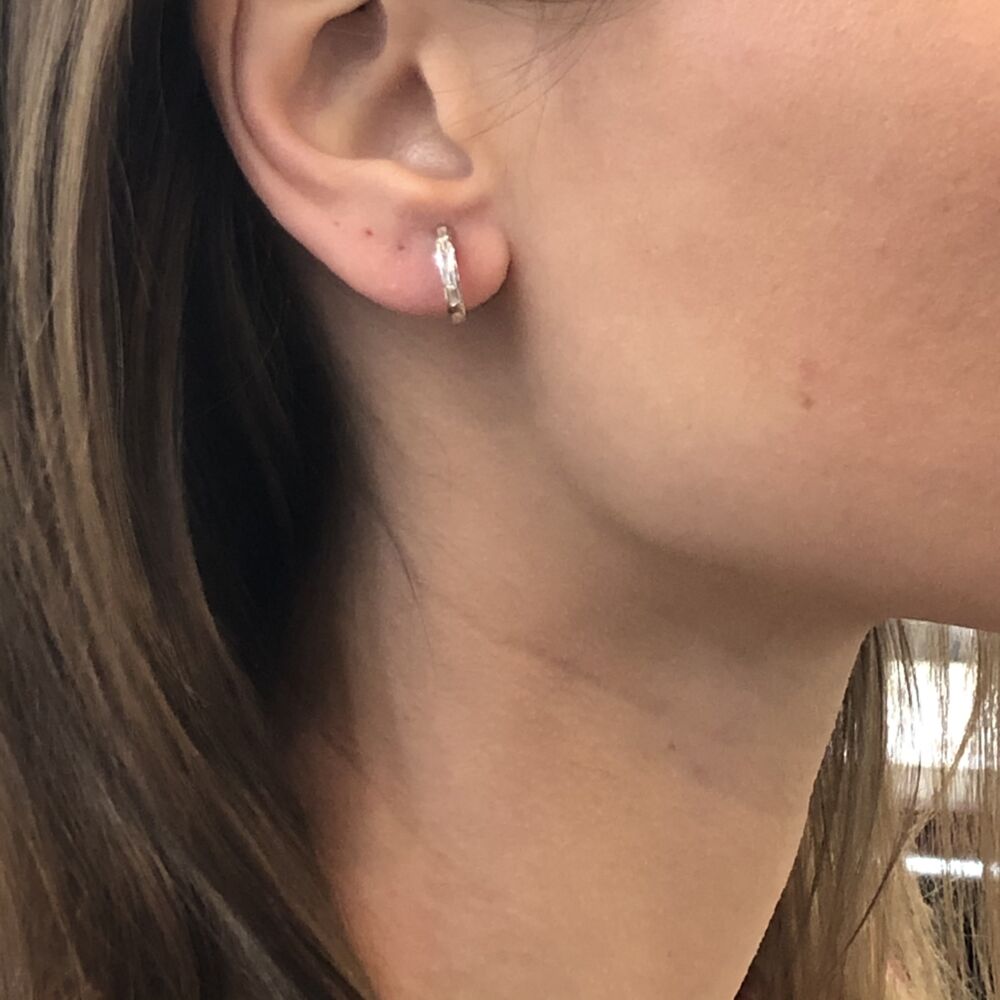 Image 2 for Channel Set Step Cut Huggie Hoop Earrings