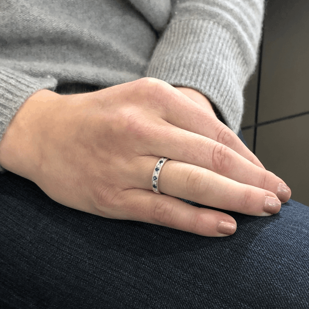 Image 2 for Prong/Channel Round Diamond & Sapphire Ring in 14k White Gold