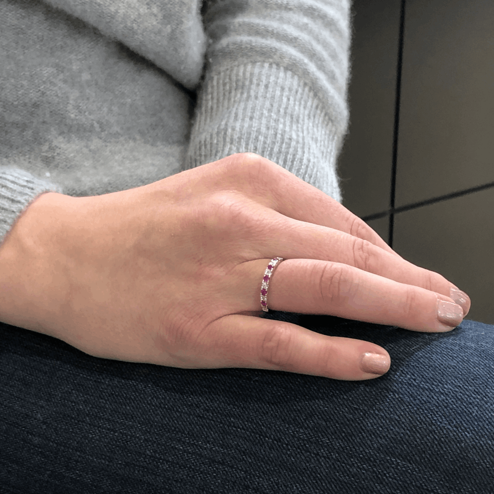 Image 2 for 14k White Gold 1/2 Ruby and Diamond Prong Set Stack Ring