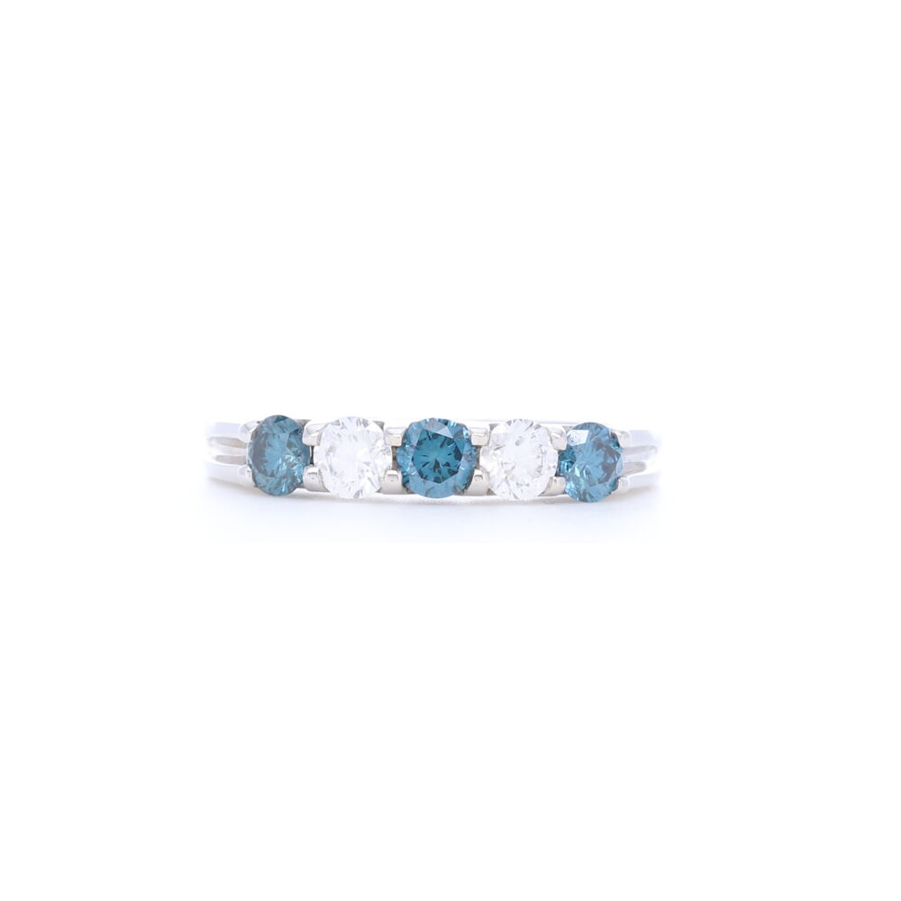 D:0.30 S:0.45 14k White Gold Round Diamond and Sapphire Stack Ring Band