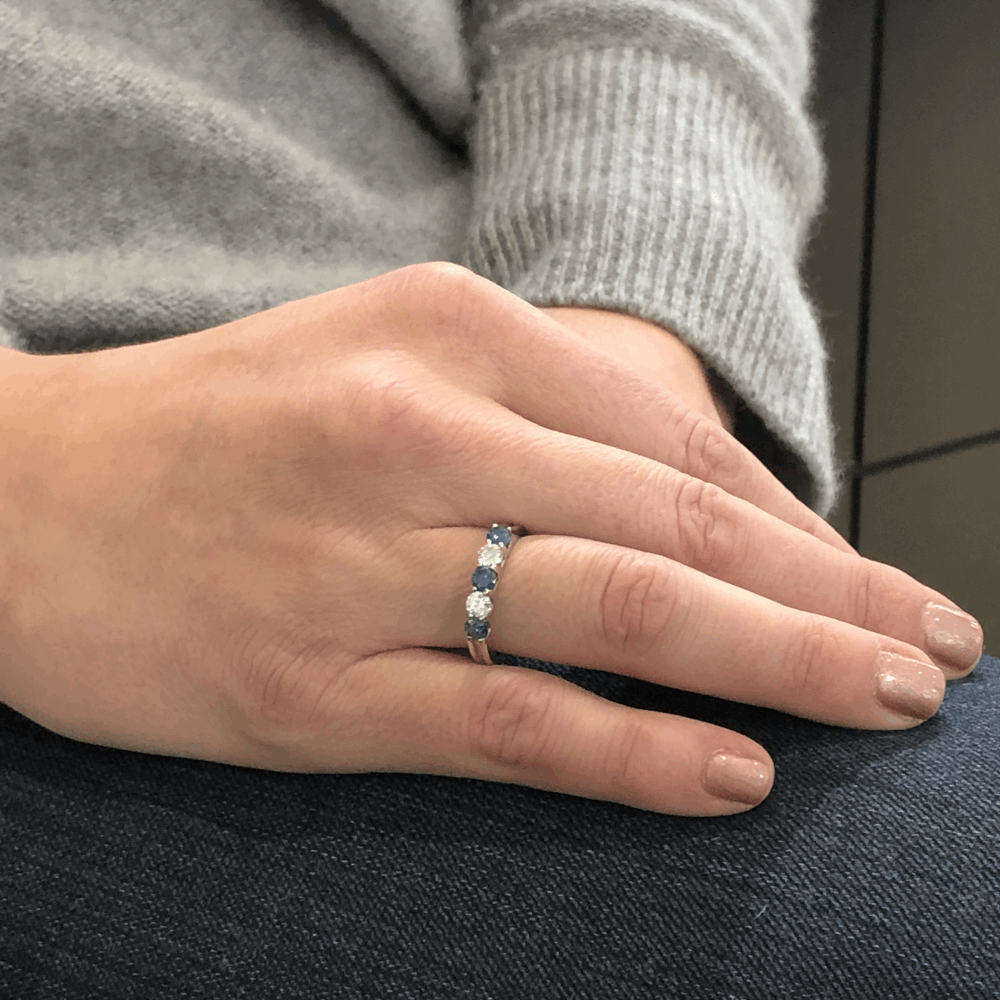 Image 2 for 14k White Gold Round Diamond and Sapphire Stack Ring Band