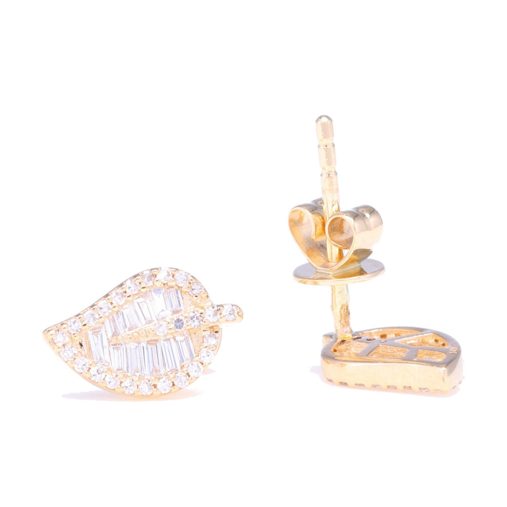 Image 2 for Baguette Diamond Leaf Stud Earrings