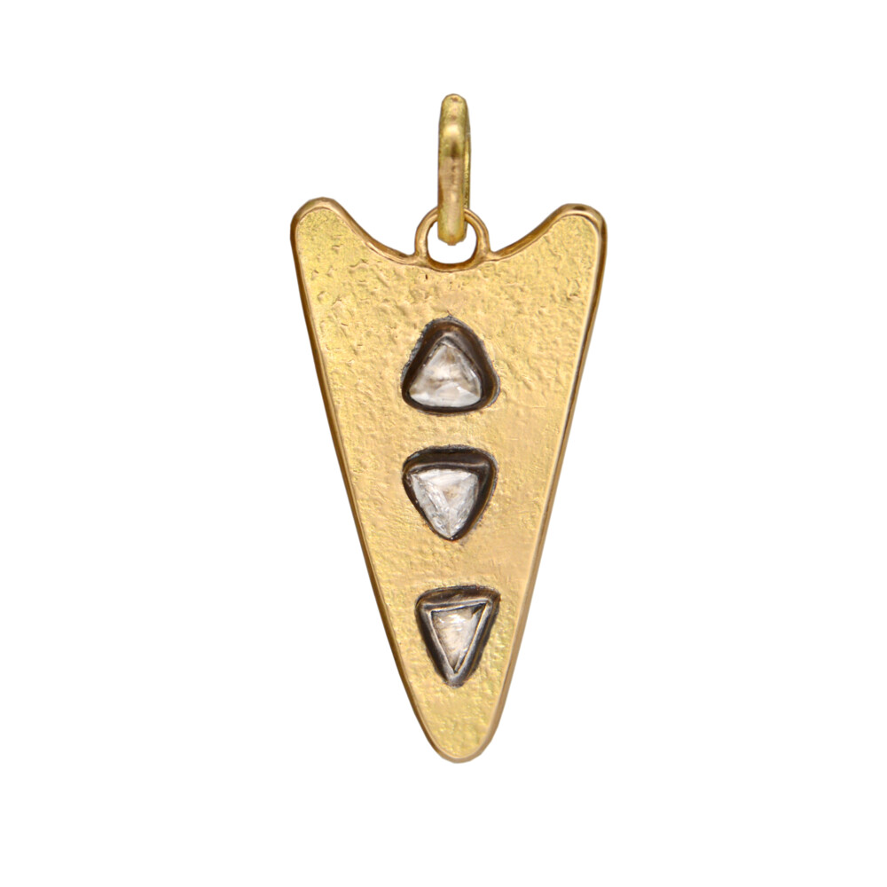 18K Arrow Pendant with 3 Raw Diamonds set in Oxidized Sterling Silver 18K 3 Stone Raw Diamond Spear Pendant