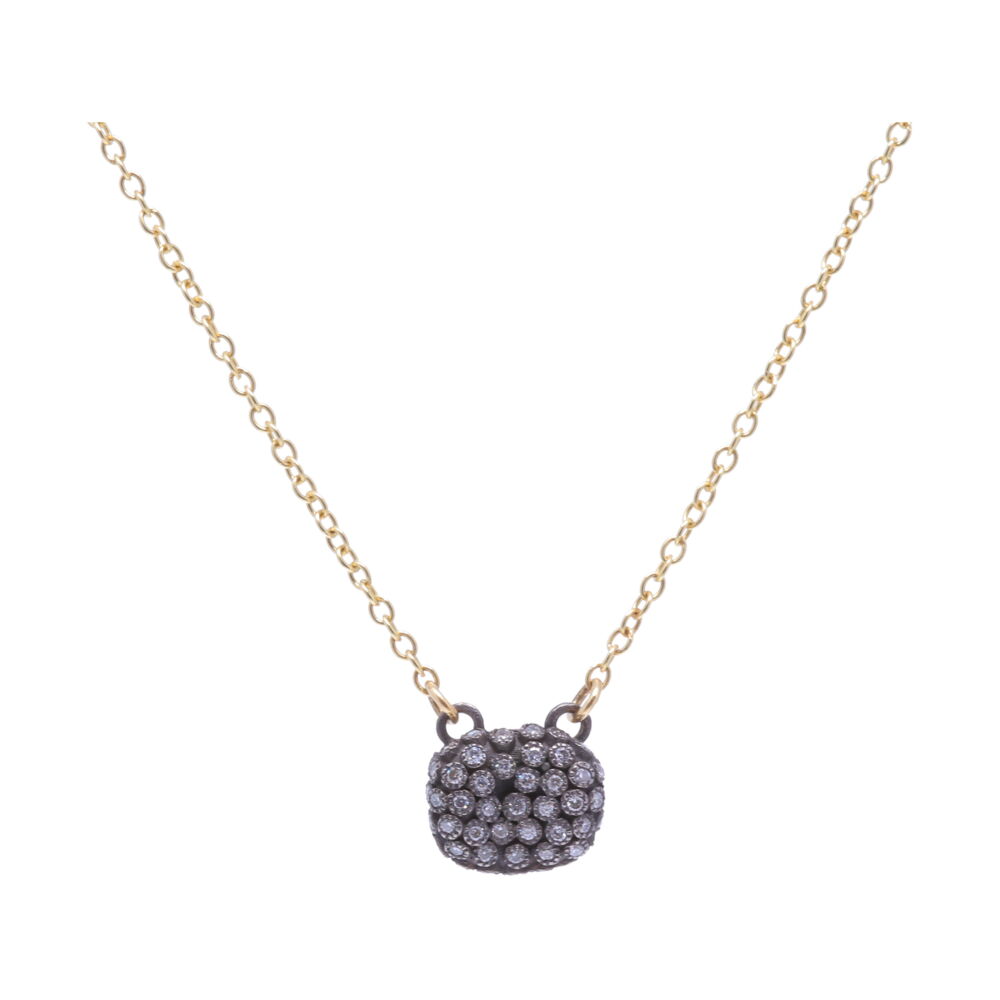This bean shaped pave necklace features a pendant with white diamonds displayed on a petite 18k yellow gold chain. Bean Pave Necklace