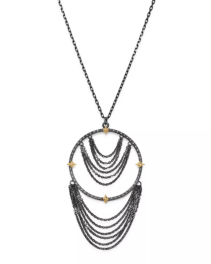 This 18k yellow gold and blackened sterling silver necklace is a must own! Sprinkled with Champagne diamonds this unique chandelier necklace will have every head turn. Old World Necklace