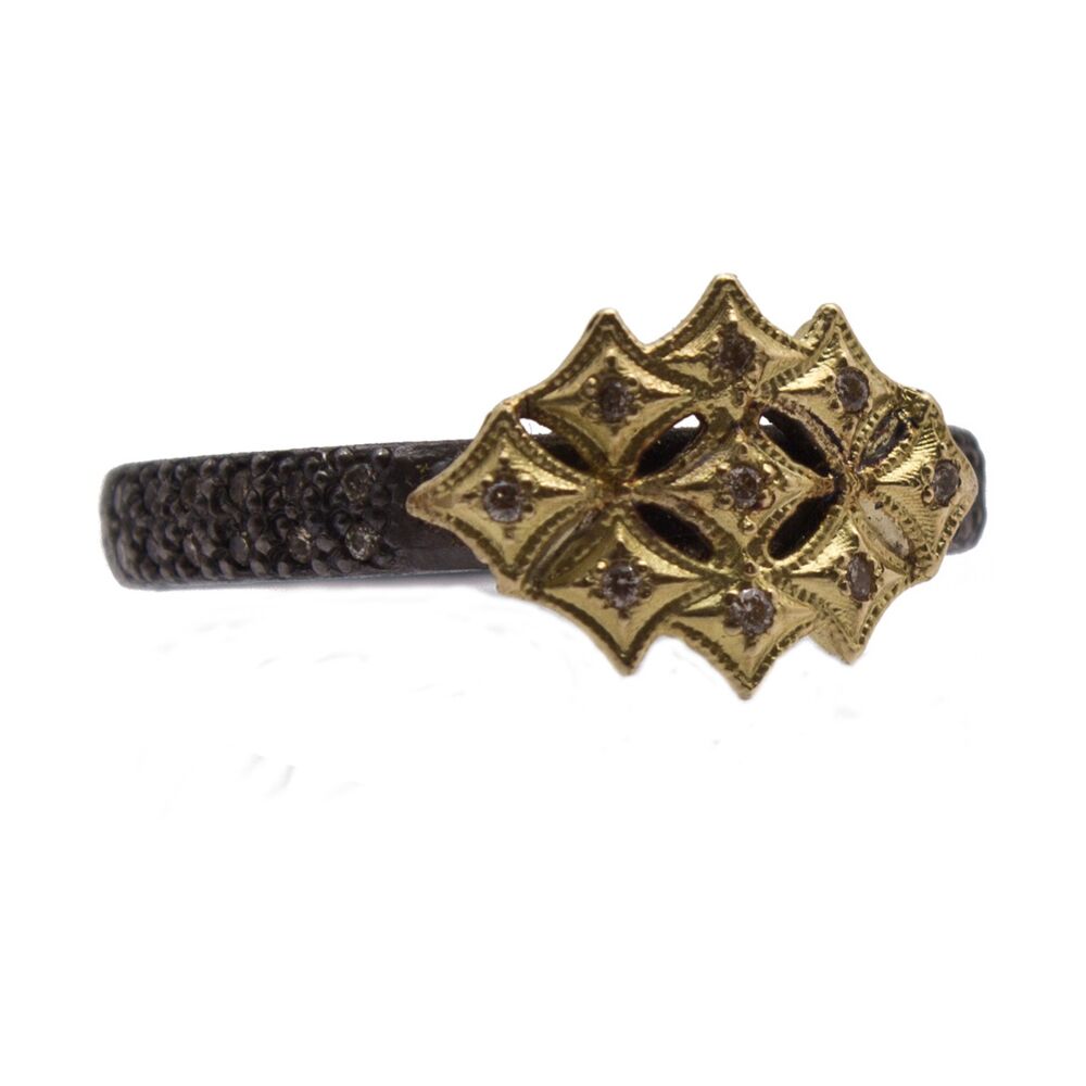 Crivilli blackened silver and 18k yellow gold cluster ring, with champagne diamonds. Crivilli Cluster Ring - 14140