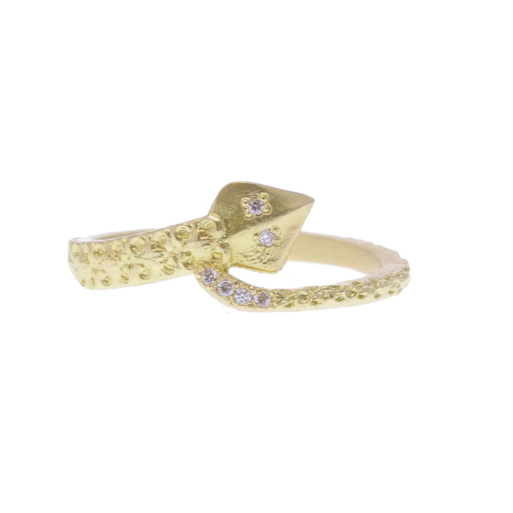18k yellow gold serpent ring, with white diamonds. Serpent Ring - 14174