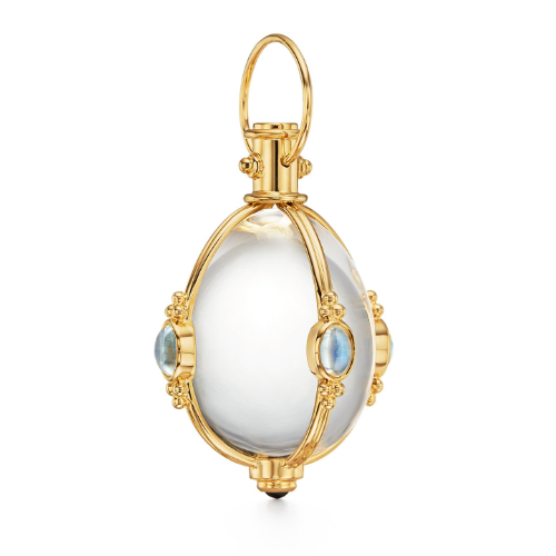 18K gold
Natural rock crystal
Royal blue moonstone (3.72cts)
Tanzanite (0.25cts)
Length: 60mm/2.4"; Width: 29mm/1.2"
Imported 18k Classic Amulet