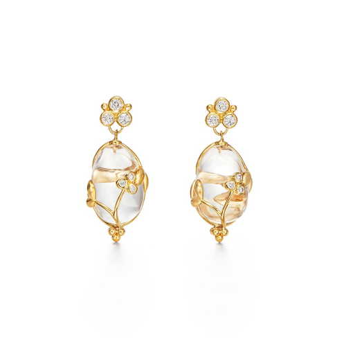 18K gold
Post back
Natural rock crystal
Diamond (0.54cts)
Length: 30mm/1.2", Width: 13mm/0.5"
Imported 18K Vine Amulet Earrings