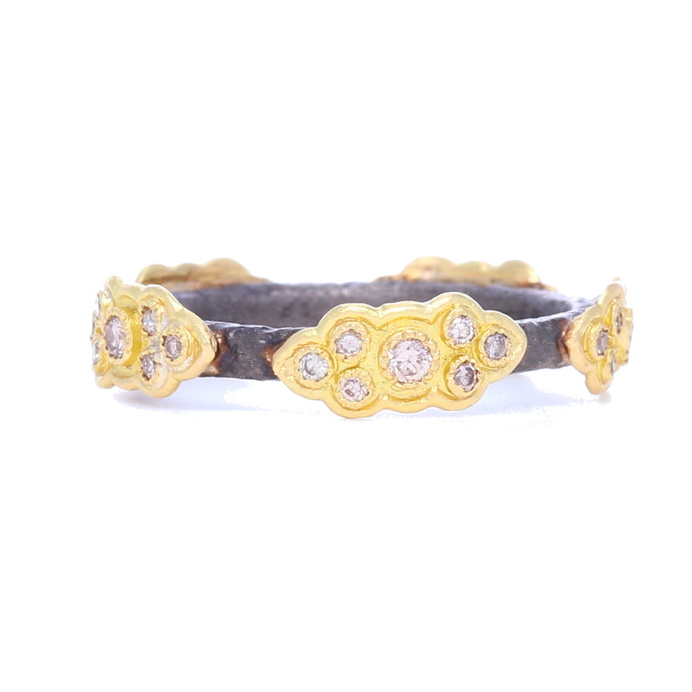 Blackened sterling silver and 18k yellow gold sculpted scroll stack ring with champagne diamonds. Diamond Weight 0.245 ct. Sculpted Scroll Diamond Stack Ring - 05602