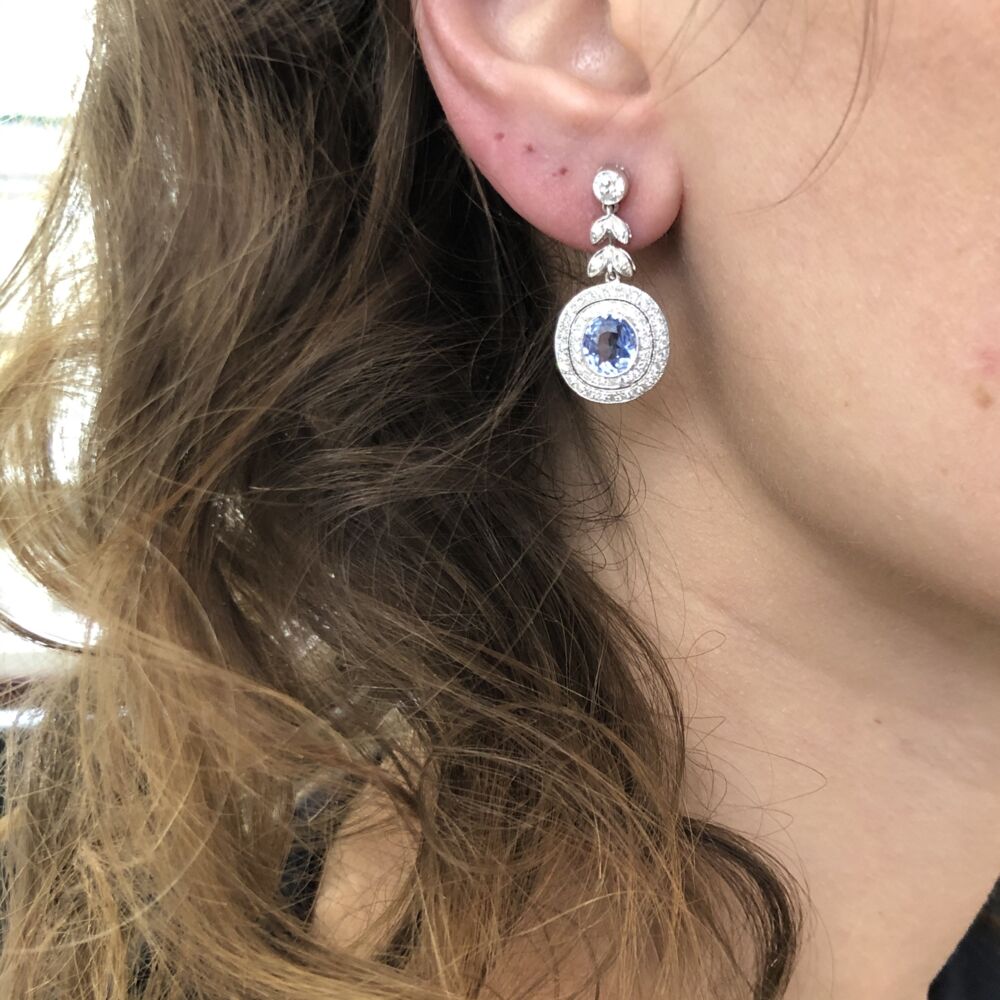 Image 2 for 18K White Gold 2 Sapphires 2.08tcw Earrings & 1.05tcw diamonds 1.1" tall