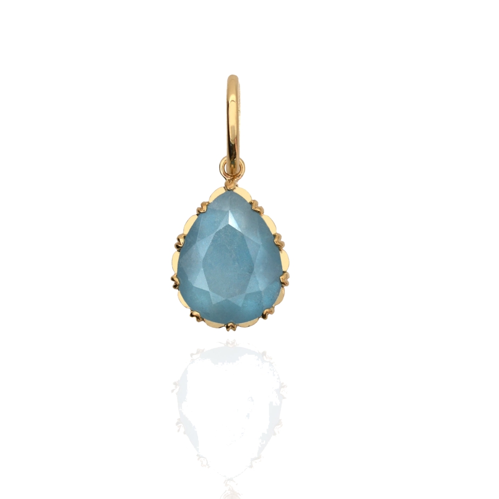 The 18k yellow gold necklace features a gorgeous aquamarine. Aquamarine Victorian Drop