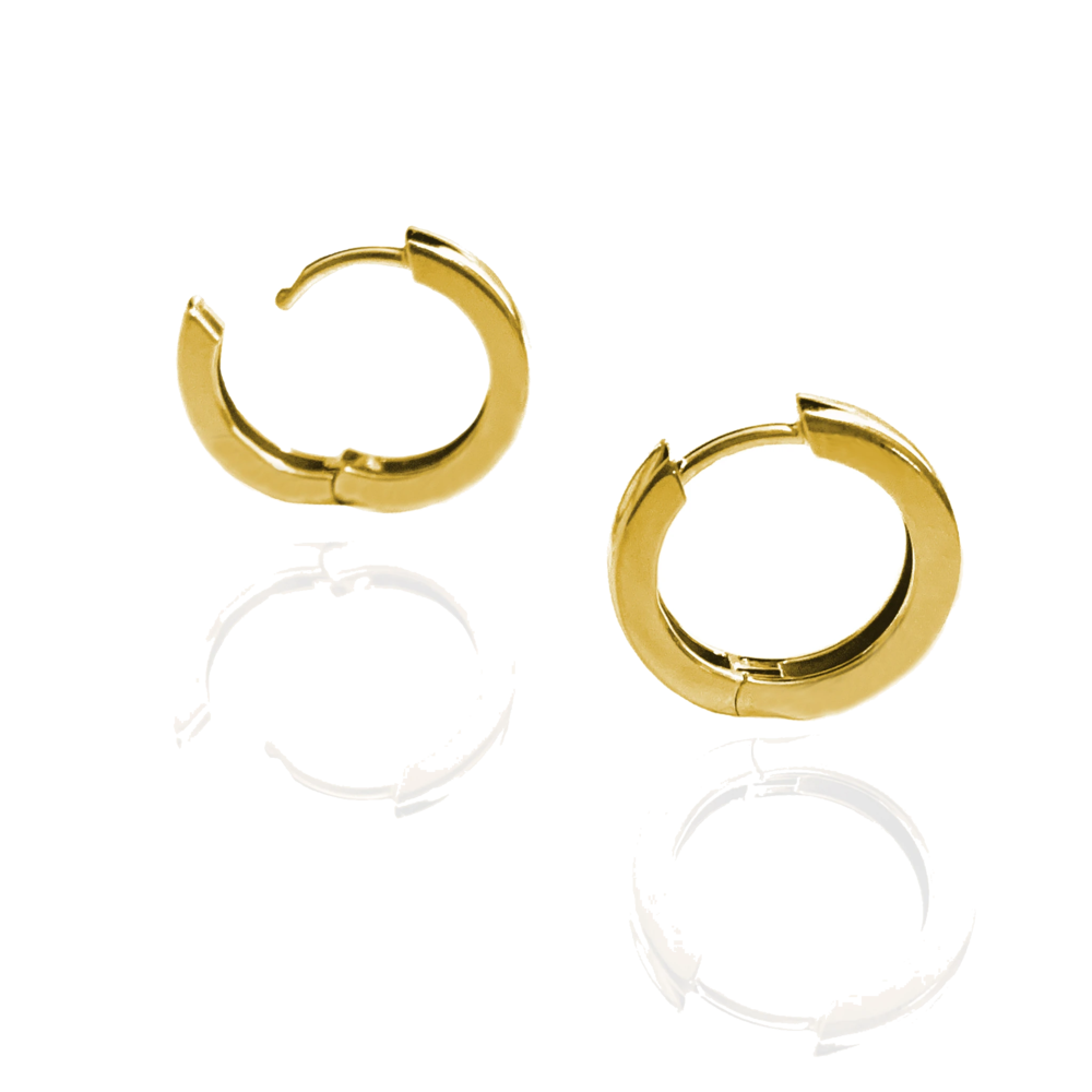 These 14k Yellow Gold hoops feature a hinge and invisible clip closure. Forever Hoops in 14k YG
