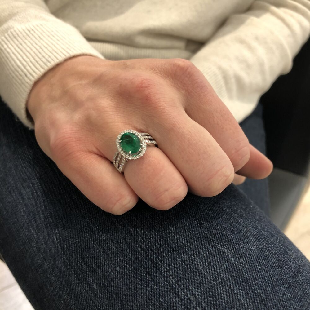 Image 2 for Oval Zambian Emerald Halo Set Ring