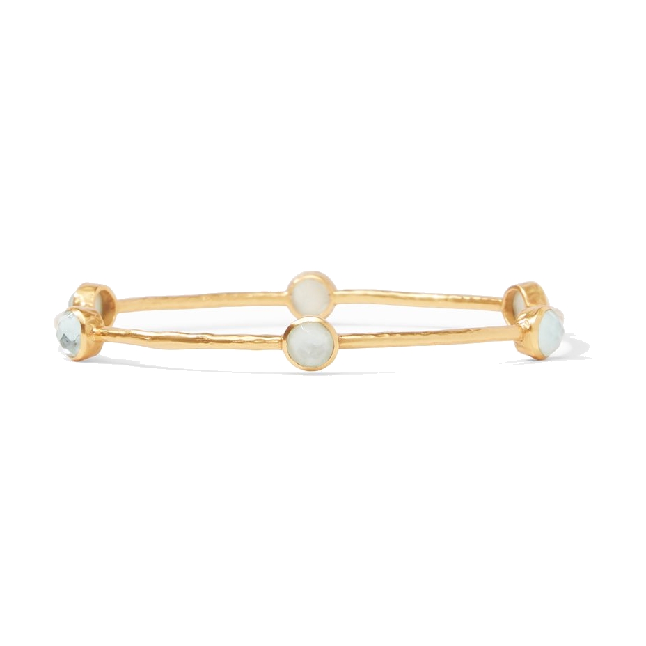 Adorned with small iridescent stones, this classy simple bracelet makes any outfit perfectly complete.
Small - 7.5 inch circumference, 2.3 inch diameter
Medium - 8 inch circumference, 2.5 inch diameter
Large - 9 inch circumference, 3 inch diameter Milano Luxe Bangle
