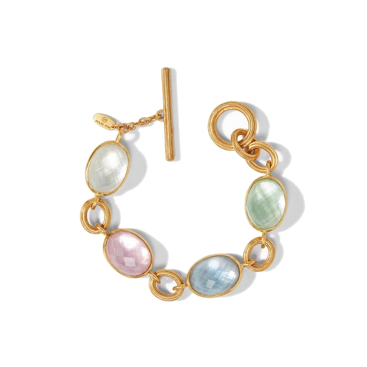 24k gold plate bracelet with four large stunning gemstone stations. Barcelona Bracelet
