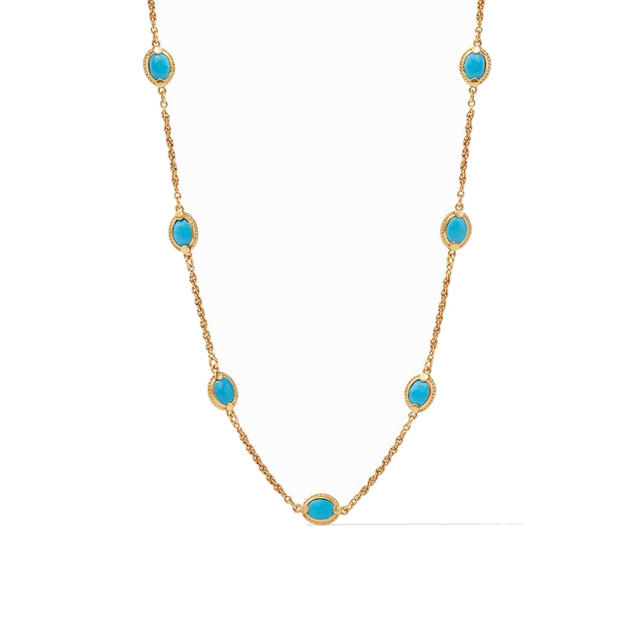 Oval gemstones on a 24k gold plate delicate and decorative chain. Calypso Demi Delicate Station Necklace