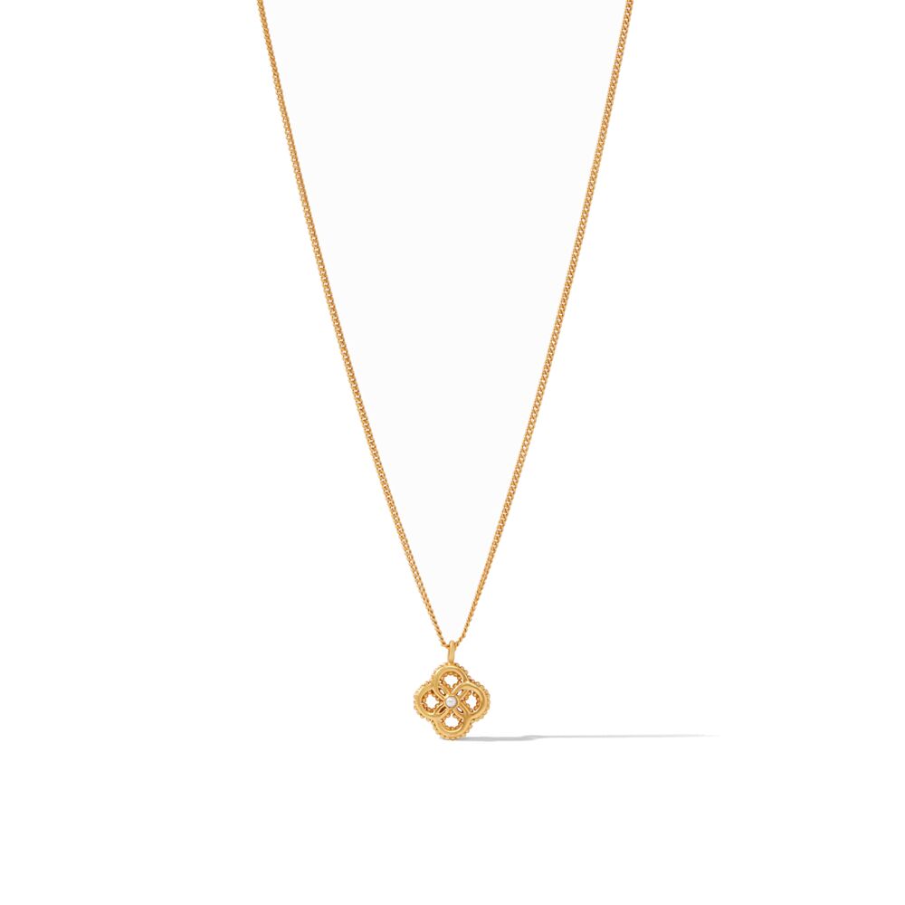 24k gold plate necklace, features a pendant of four small circles interlocking to create a petal design. This delicate necklace can be used daily, and will go with anything in your closet. Chloe Delicate Necklace