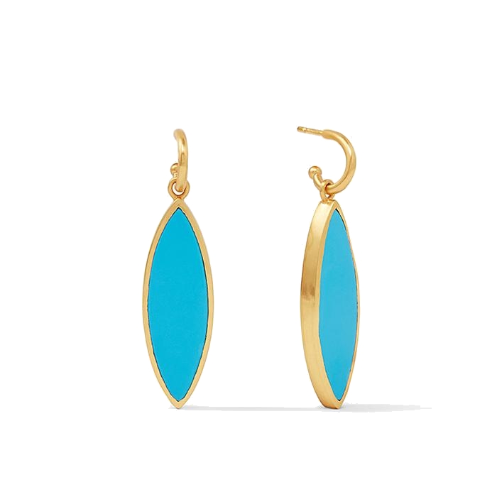 Marquise shape glistening gemstone on a textured hoop. Venus Statement Earring