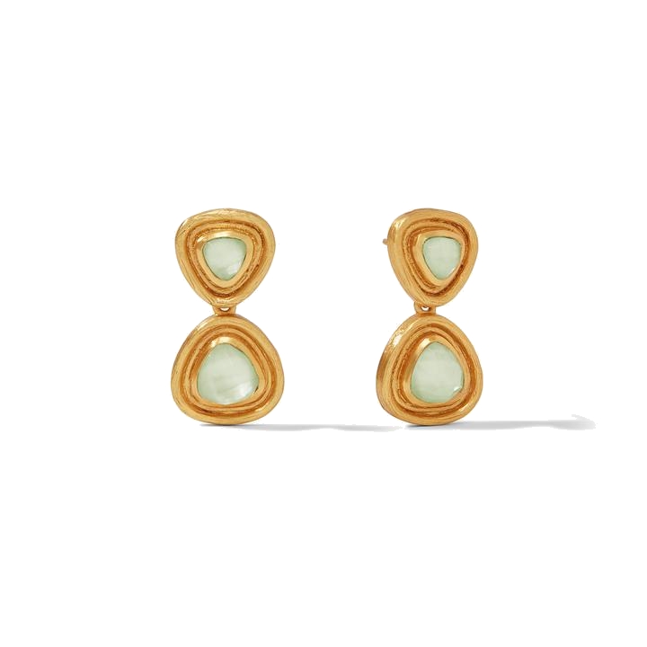 Radiant rose cut gemstone of imported glass set in an elegantly scored golden surround. Barcelona Midi Earring