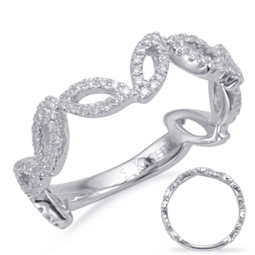This fashion diamond ring is available in 14K White Gold. There are a total of 108 stones. There are round diamonds with a total carat weight of 0.29ct set in a Micro Prong setting 14k White Gold Stack Band
