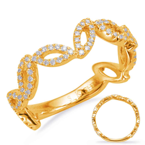 This fashion diamond ring is available in 14K Yellow Gold. There are a total of 108 stones. There are round diamonds with a total carat weight of 0.29ct set in a Micro Prong setting 14k Yellow Gold Stack Band