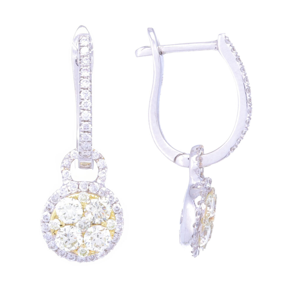 Image 2 for 18k White Gold Diamond Huggies with Yellow Diamond Charms