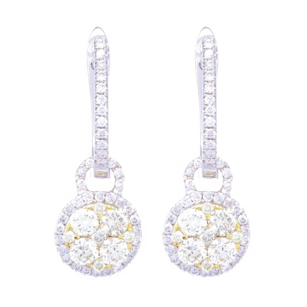 18k White Gold Diamond Huggies with Yellow Diamond Charms