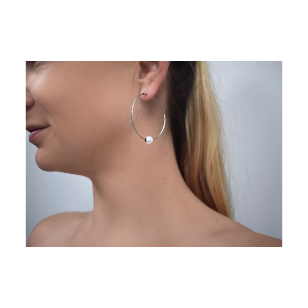 Image 2 for Freshwater Pearl Cable Hoop Earrings