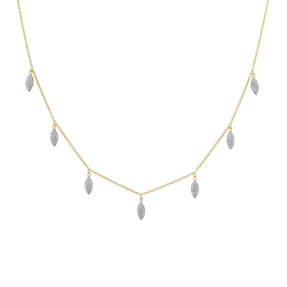 <div style="color: rgb(68, 68, 68); font-family: "Open Sans"; font-size: 11.9px; position: initial; margin: initial;">SLOANE STREET PAVE WHITE DIAMOND MARQUISE DROP NECKLACE IN 18K YELLOW GOLD FEATURES 7 DELICATE PAVE WHITE DIAMOND MARQUISES HANGING FROM AN 18” CLASSIC BOSTON CHAIN WITH JUMP RING AT 16” WITH LOBSTER CLASP CLOSURE FOR VERSATILITY. THIS EFFORTLESS CHAIN CREATES EASY EVERYDAY LOOK THAT CAN BE DRESSED UP OR DOWN FOR ANY OCCASION. </div><ul style="padding: 10px 20px 10px 30px; margin-block-end: 0px; margin-block-start: 0px; float: left; width: 440px; color: rgb(68, 68, 68); font-family: "Open Sans"; font-size: 11.9px; position: initial; margin: initial;"></ul> Pave Diamond Marquis Drop Necklace
