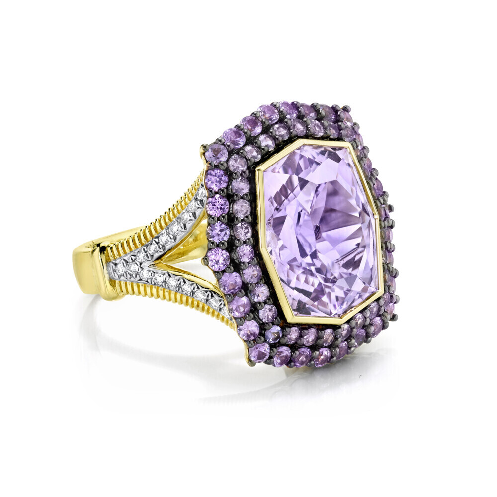 Image 2 for Amethyst Ring with Purple Sapphire And White Diamond Detail