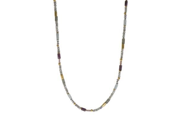24k Gold Vermeil Labradorite, Ruby & Natural Pearl Beaded Necklace