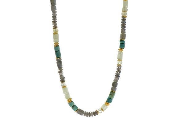 24k Gold Vermeil Labradorite, Chrysocolla & Prehnite Beaded Necklace