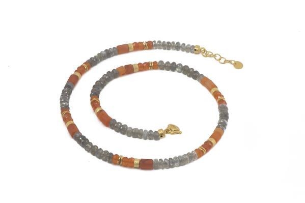 Image 2 for 24k Gold Vermeil Labradorite & Carnelian Necklace