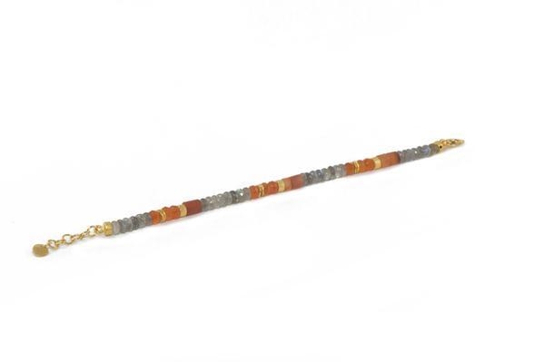 Image 2 for 24k Gold Vermeil Beaded Labradorite & Carnelian Bracelet