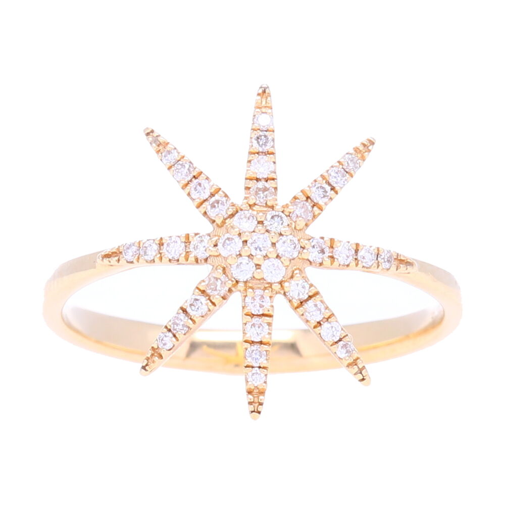 This WYS ring shines the room with 0.19cts of natural diamond. Constructed of 14k yellow gold... this beauty is ready to brighten your life! 14k Diamond Star ring