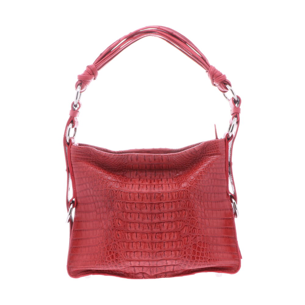 Everyday-Red Nile Crocodile Hornback is a handmade genuine exotic leather bag by 3rd generation leather artisans in California, all edges are hand painted, interior is garment suede and the bag has all italian palladium hardware. Most bags come with a shoulder strap or can be customized to include one. Please inquire via email or chat for more photos. Red Nile Crocodile Hornback Shoulder Bag