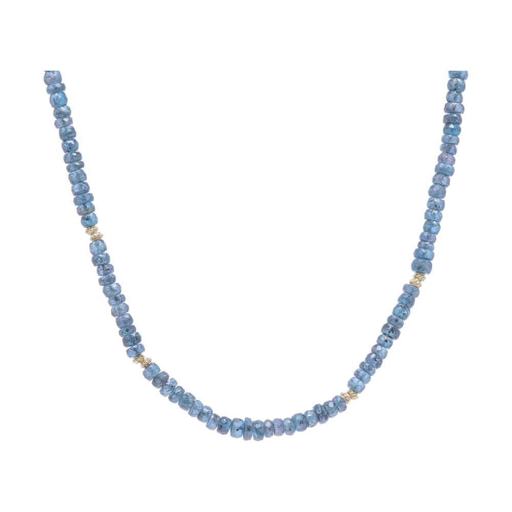 This necklace from Armenta's Old World Collection has dark blue Kyanite beads with spacer's made of 18k yellow gold. Kyanite Beaded Necklace