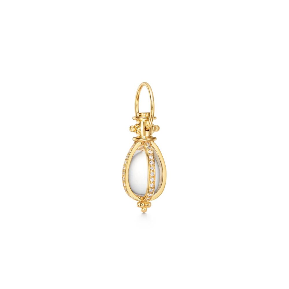 Small 18K yellow Gold Classic Amulet with oval rock crystal and Four ...