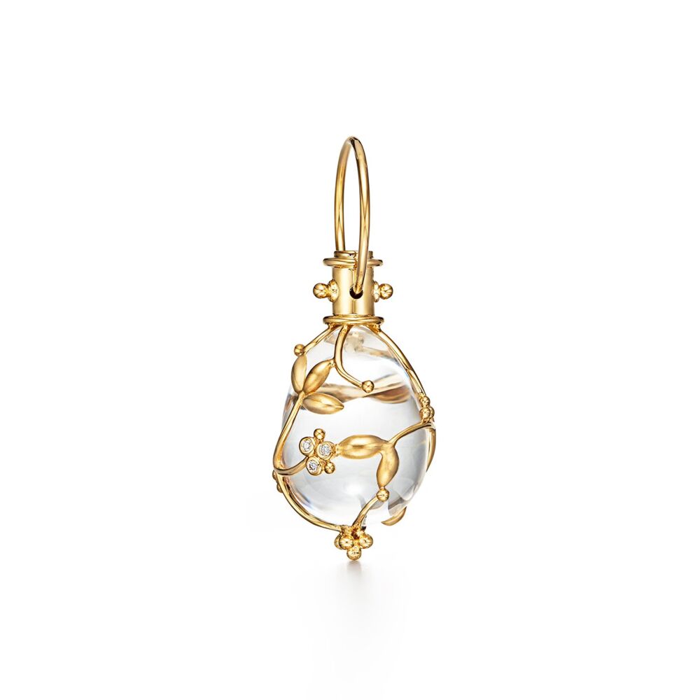 18K Vine Amulet with oval rock crystal and diamond - Temple St. Clair 18k Vine Pendant - Medium