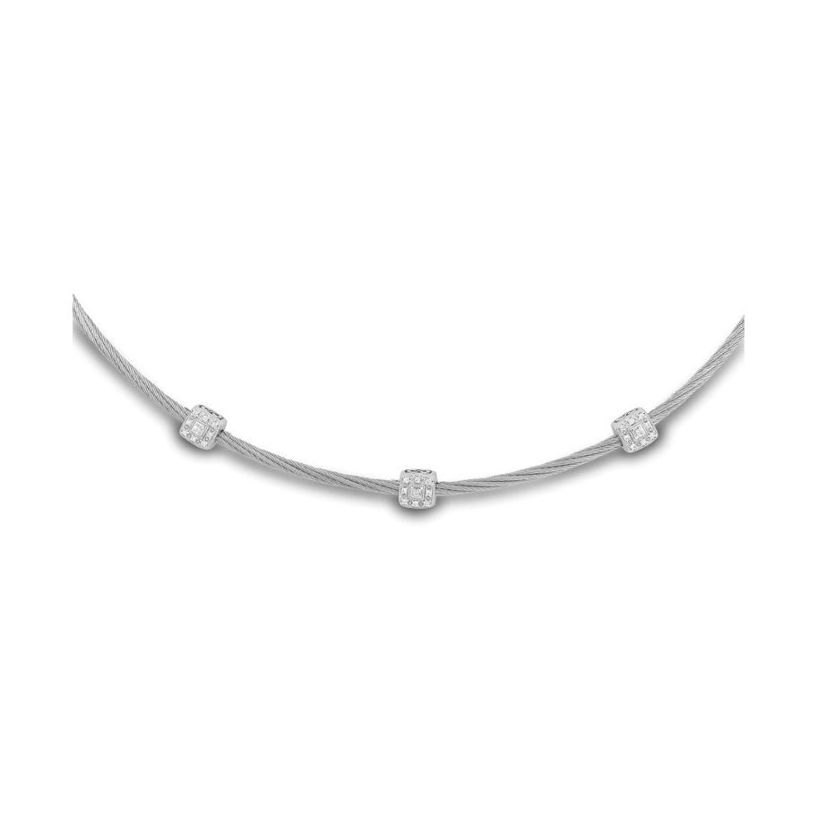 Image 2 for Twisted Cable Necklace with Three Square Diamond Stations