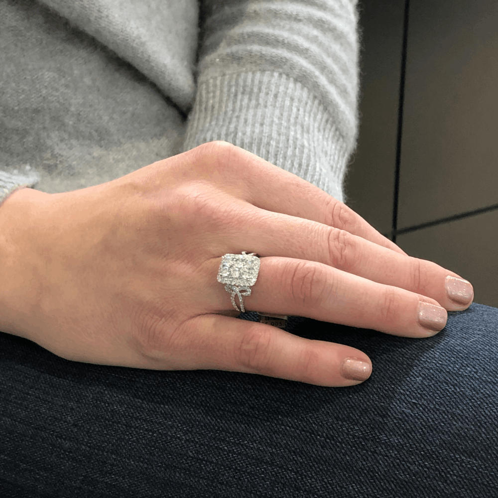 Image 2 for 18k White Gold Rectangle Shape Cluster Diamond Statement Ring