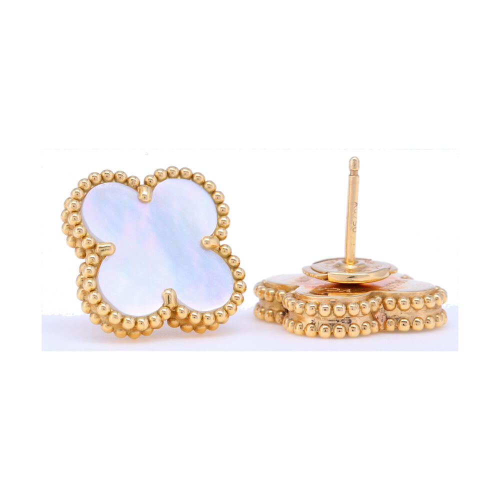 Image 2 for Classic 18k White Mother of Pearl Clover Earrings