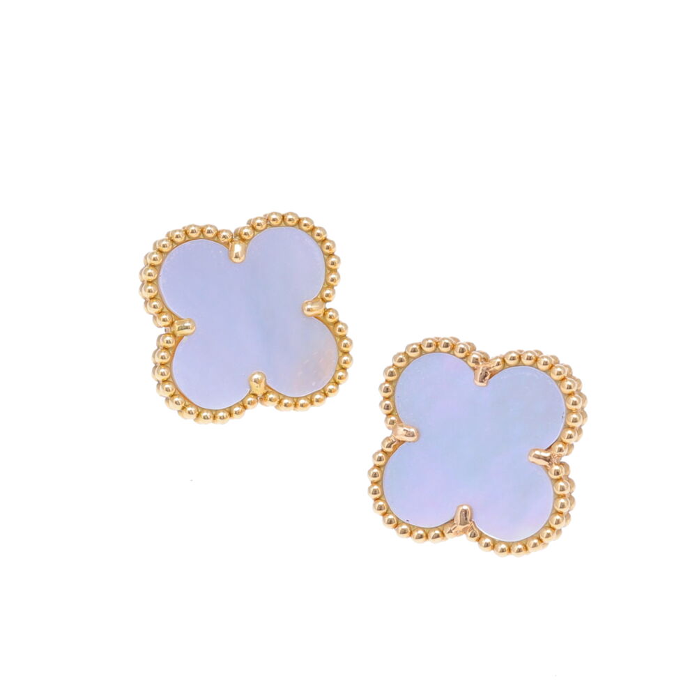 Estate - Marked VCA Au750, LaNae Fine Jewelry can not independently verify the authenticity of these Van Cleef & Arpels Mother of Pearl Clover Studs. Earrings are sold as is. Condition - Like New 18k Clover Earrings