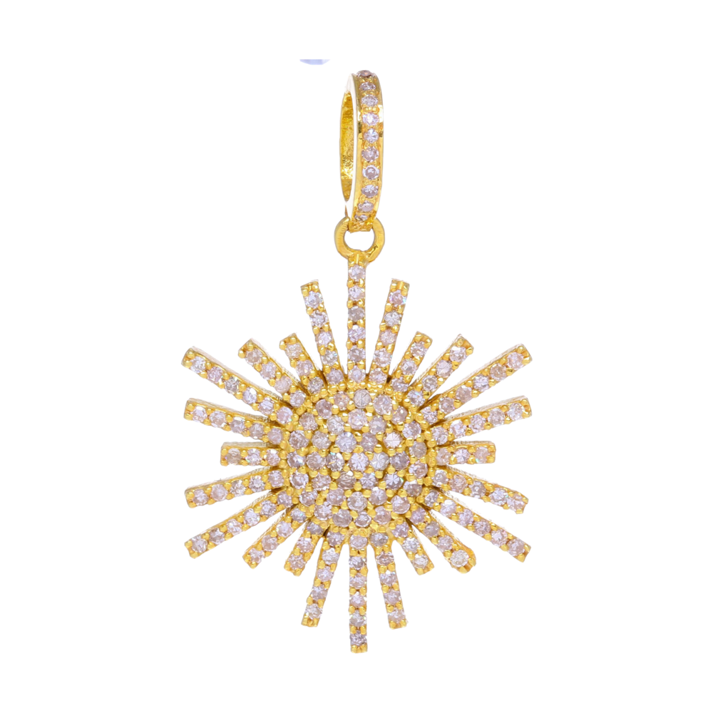 This stunning pendant has nearly ~.82 carats of diamonds and is set in 18k yellow gold. This pendant can easily accommodate a 4mm chain guage and looks amazing on it's own or stacked up with other charms. Yellow Gold Diamond Scatter Star Pendant