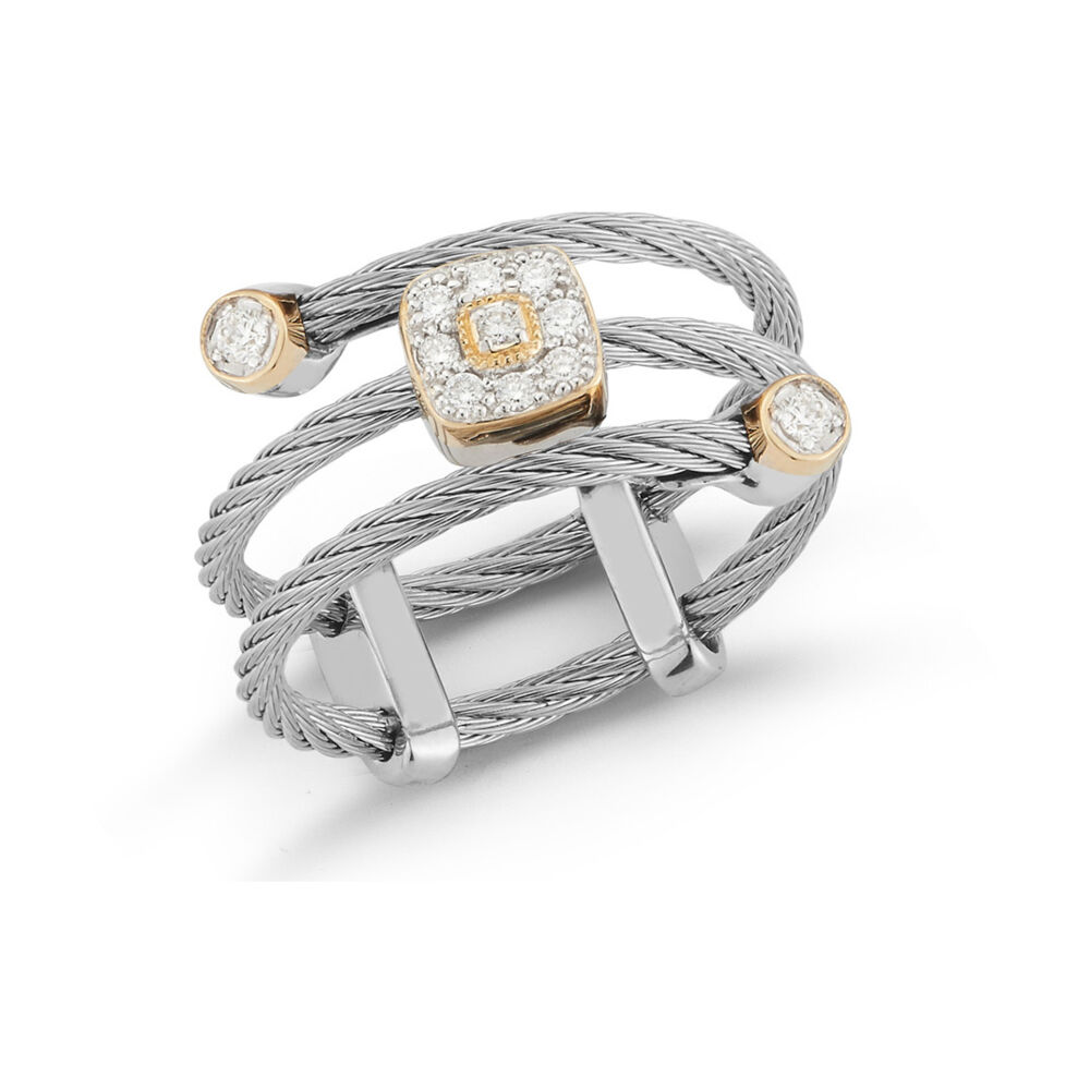 Image 2 for Yellow Cable Flex Ring with Square Diamond Stations set in 18kt White Gold