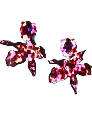 3" by 2 1/2" hand swirled black orchid acetate lily flower with 14k gold plated clip on backs. Lightweight and wearable from day to night. Surgical steel post. Paper Lily Earrings - Black Orchid